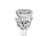 White gold Emerald Diamond Cluster Leaf Design Ring with Prong Setting_107