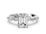 White gold Emerald Diamond Cluster Prong-Set Solitaire Ring_67