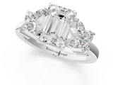 White gold Emerald Diamond Floral Cluster Ring with Solitaire Band and Prong Setting_107