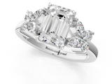 White gold Emerald Diamond Floral Cluster Ring with Solitaire Band and Prong Setting_109