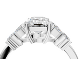 White gold Emerald Diamond Floral Cluster Ring with Solitaire Band and Prong Setting_110