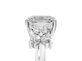 White gold Emerald Diamond Floral Cluster Ring with Solitaire Band and Prong Setting_111