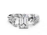 White gold Emerald Diamond Floral Vine Solitaire Engagement Ring_36