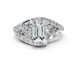 White gold Emerald Diamond Halo Ring with Marquise and Pavé Band in Prong Setting_130