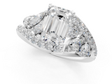 White gold Emerald Diamond Halo Ring with Marquise and Pavé Band in Prong Setting_131