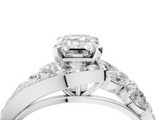 White gold Emerald Diamond Halo Ring with Marquise and Pavé Band in Prong Setting_134