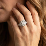 White gold Emerald Diamond Halo Ring with Marquise and Pavé Band in Prong Setting_15