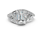 White gold Emerald Diamond Halo Ring with Marquise and Pavé Band in Prong Setting_33