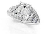 White gold Emerald Diamond Halo Ring with Marquise and Pavé Band in Prong Setting_34
