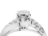 White gold Emerald Diamond Halo Ring with Marquise and Pavé Band in Prong Setting_37