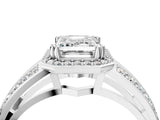 White gold Emerald Diamond Halo Ring with Split Shank Pavé Band and Four-Prong Setting_10