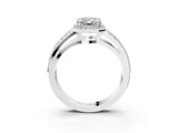 White gold Emerald Diamond Halo Ring with Split Shank Pavé Band and Four-Prong Setting_9