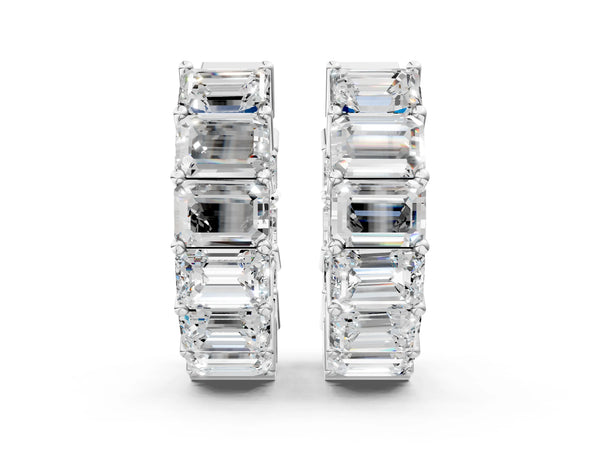 Silver Emerald Diamond Huggie Hoop Earrings