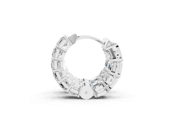 Silver Emerald Diamond Huggie Hoop Earrings