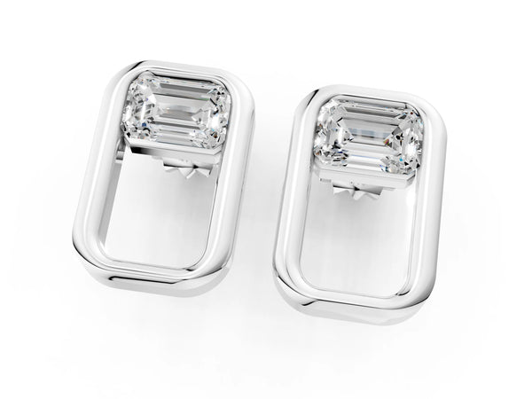 Platinum Emerald Diamond Open Frame Stud Earrings