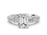 White gold Emerald Diamond Pavé Band Solitaire Ring with Four-Prong Setting_47