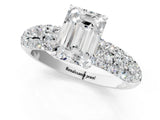 White gold Emerald Diamond Pavé Band Solitaire Ring with Four-Prong Setting_50