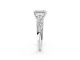 White gold Emerald Diamond Pavé Band Solitaire Ring with Four-Prong Setting_51