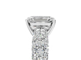 White gold Emerald Diamond Pavé Band Solitaire Ring with Four-Prong Setting_52
