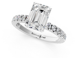 White gold Emerald Diamond Pavé Band Solitaire with Four-Prong Setting_235