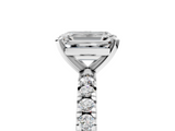 White gold Emerald Diamond Pavé Band Solitaire with Four-Prong Setting_239