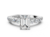 White gold Emerald Diamond Pavé Band Solitaire with Four-Prong Setting_38