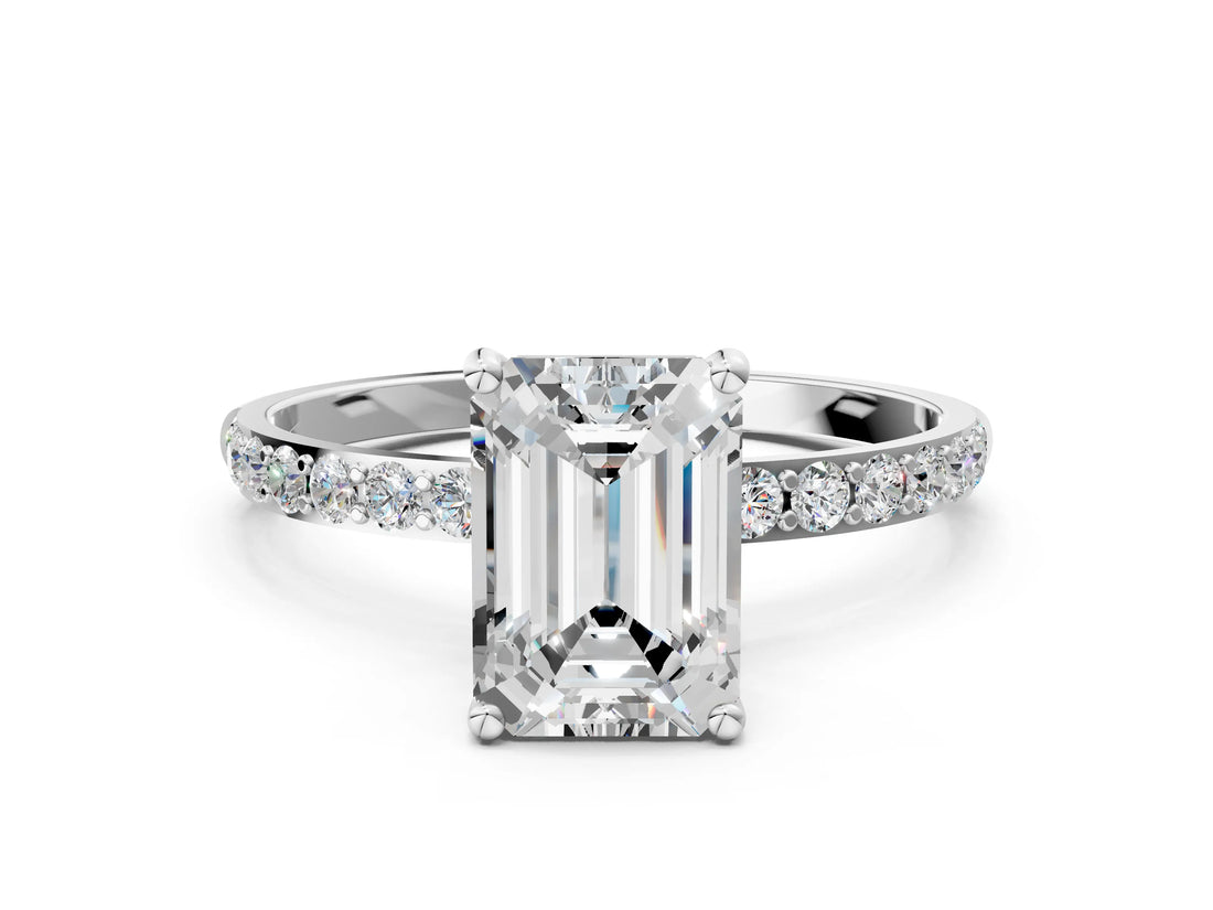 White gold Emerald Diamond Pavé Band with Six-Prong Setting_27