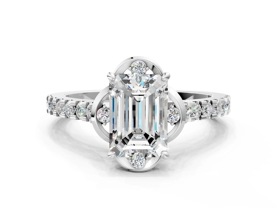 White gold Emerald Diamond Pave Band with Floral Prong Setting_28