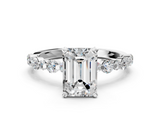 White gold Emerald Diamond Prong Set Engagement Ring with Pave Band_247