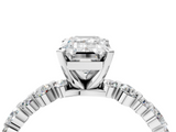 White gold Emerald Diamond Prong Set Engagement Ring with Pave Band_247