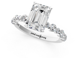 White gold Emerald Diamond Prong Set Engagement Ring with Pave Band_248