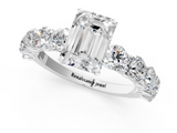 White gold Emerald Diamond Prong Setting with Side Stones on a Pave Band_183