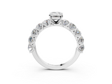 White gold Emerald Diamond Prong Setting with Side Stones on a Pave Band_183