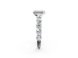 White gold Emerald Diamond Prong Setting with Side Stones on a Pave Band_184