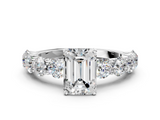 White gold Emerald Diamond Prong Setting with Side Stones on a Pave Band_184
