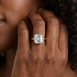 White gold Emerald Diamond Solitaire Ring with Bezel Setting and Classic Band_5