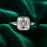 White gold Emerald Diamond Solitaire Ring with Bezel Setting and Classic Band_6