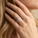 White gold Emerald Diamond Solitaire Ring with Prong Setting and Pavé Band_15