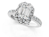 White gold Emerald Diamond Solitaire Ring with Shared Prong Pavé Band_54