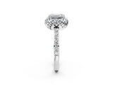 White gold Emerald Diamond Solitaire Ring with Shared Prong Pavé Band_56