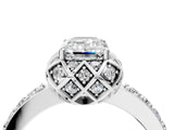 White gold Emerald Diamond Solitaire Ring with Shared Prong Pavé Band_58