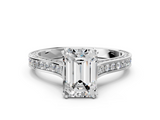 White gold Emerald Diamond Solitaire with Pave Band and Six-Prong Setting_55