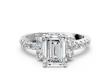 White gold Emerald Diamond Three-Stone Pave Band with Four-Prong Setting_61