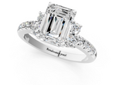 White gold Emerald Diamond Three-Stone Pave Band with Four-Prong Setting_62