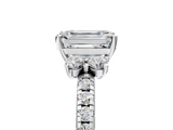 White gold Emerald Diamond Three-Stone Pave Band with Four-Prong Setting_66