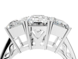 White gold Emerald Diamond Three-Stone Ring with Prong Setting and Textured Band_10