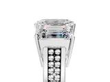 White gold Emerald Diamond Three-Stone Ring with Prong Setting and Textured Band_11