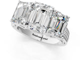 White gold Emerald Diamond Three-Stone Ring with Prong Setting and Textured Band_7