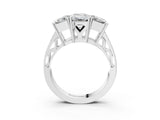 White gold Emerald Diamond Three-Stone Ring with Prong Setting and Textured Band_9