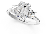 White gold Emerald Diamond Three-Stone Ring with Trapezoid Side Stones and Prong Setting_24